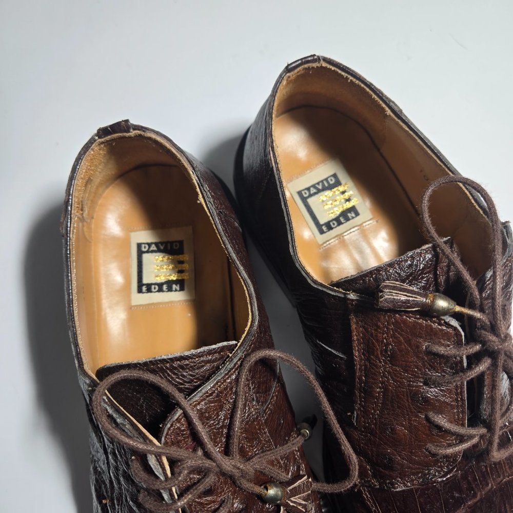 David Eden Handmade Crocodile Leather Brown Oxfords Size 10.5 - Picture 5 of 11